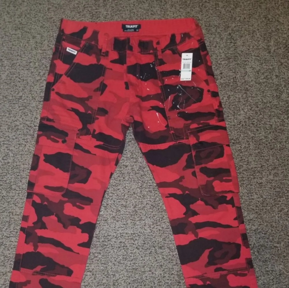 Trukfit red camo splattered jeans